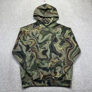 No Boundaries Hoodie Mens M 38-40 Green Brown Marbled Swirl Oversized Fit